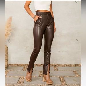 Shinestar Faux Leather Split Straight Pant